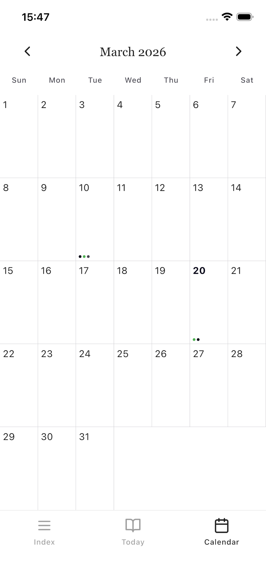 Dotary calendar view for planning ahead